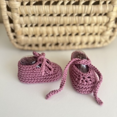 Sapatitos Laçada - Croché - Rosa Velho