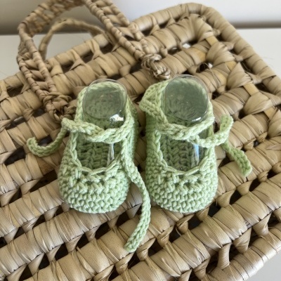 Sapatitos Laçada - Croché - Verde Pastel