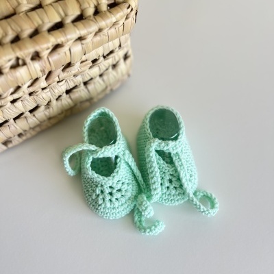 Sapatitos Laçada - Croché - Verde Água