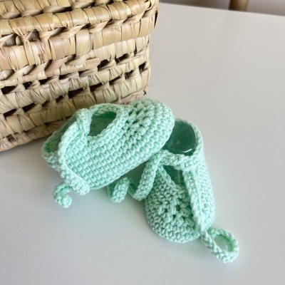 Sapatitos Laçada - Croché - Verde Água