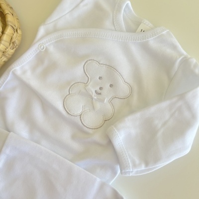 Conjunto Ursinho - Branco e azul bebé
