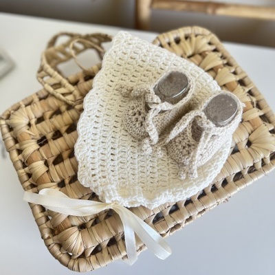 Sapatitos Laçada - Croché - Bege