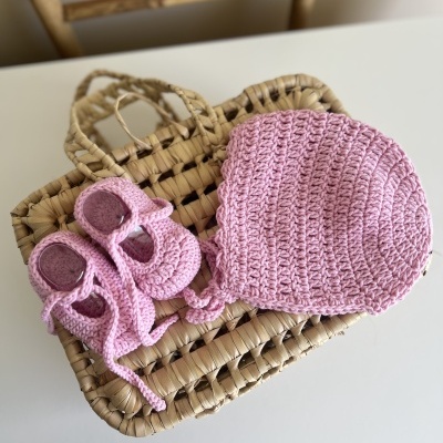 Sapatitos Laçada - Croché - Rosa Bebé