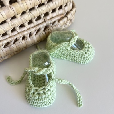 Sapatitos Laçada - Croché - Verde Pastel