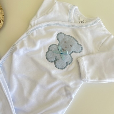 Conjunto Ursinho - Branco e azul bebé