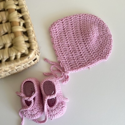 Touca Ondinhas - Croché - Rosa Bebé