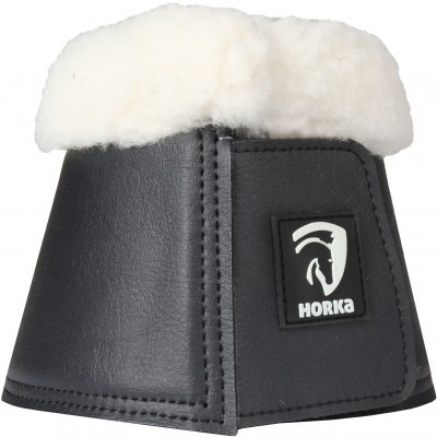 Campana protetora preta para casco de cavalo com forro branco e etiqueta HORKA
