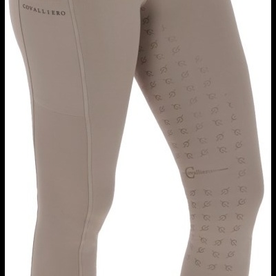 Leggings bege com pegadas antiderrapantes e logo COVALLIERO