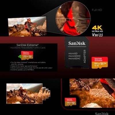 Cartão memória Sandisk microSDXC UHS-I C10 U3 V30 64GB