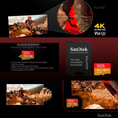 Cartão memória Sandisk microSDXC UHS-I C10 U3 V30 128GB