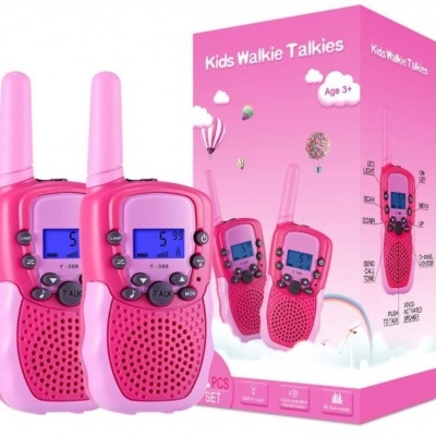 Walkie Talkie infantil 8 canais, ecrã LCD, alcance de até 3 km, lanterna incorporada, 2 pçs