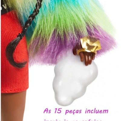 Boneca Barbie Extra, cabelo afro, com filhote e 15 acessórios