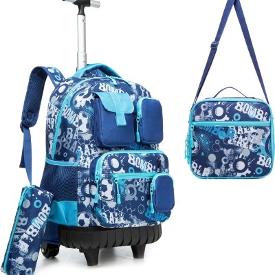 Kit Escolar Tema Futebol: Mochila com Trolley + Lancheira + Porta Lápis: tamanho grande, receba em 3 dias