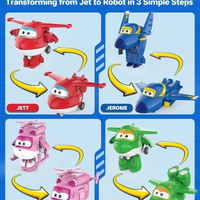 Super Wings - Pack 15 figuras: 08 figuras Transform-a-Bots, 7 figuras PVC, receba em 3 dias