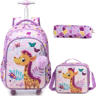 Kit Escolar Girafa Mochila com Trolley + Lancheira + Porta Lápis: tamanho grande
