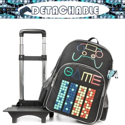 Conjunto Trolley Escolar Gamer 3 peças: Mochila + Lancheira + Porta Lápis: tamanho grande, rodas reforçadas
