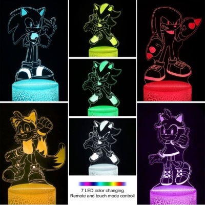 Candeeiro Sonic 3D, com 16 mudanças de cor, 5 figuras, bonecos Sonic 3D