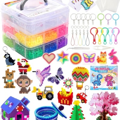 Conjunto de contas coloridas para passar a ferro com caixa e acessórios variados