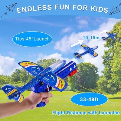 3 aviões de espuma e borracha, duráveis, função 2 em 1 + pistola de lançamento