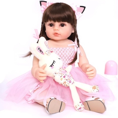 Boneca bebé Reborn 55cm Silicone Vinílico corpo inteiro, corpo banhável, boneca bailarina com acessórios