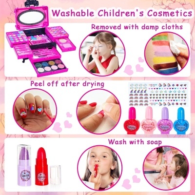 Maleta Estojo Grande Maquilhagem Infantil 71 peças, não tóxico, lavável e divertida