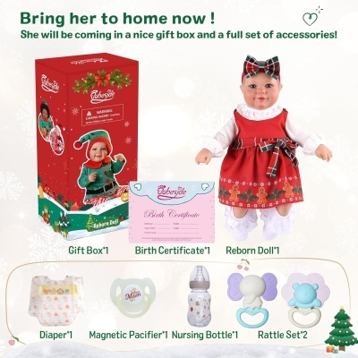Boneca Bebé Reborn de Natal, 50cm em Silicone Vinílico com acessórios, recém nascido