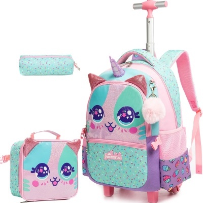 Kit Escolar Unicórnio Feliz: Mochila com trolley + Lancheira + Porta Lápis: tamanho grande