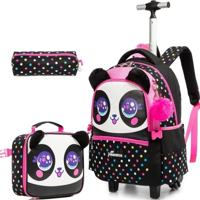 Kit Escolar Panda Color: Mochila com Trolley + Lancheira + Porta Lápis: tamanho grande
