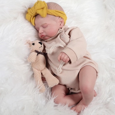 Boneca Bebé Reborn 44cm Corpo inteiro em Vinil/silicone com acessórios, recém nascido, olhos fechados