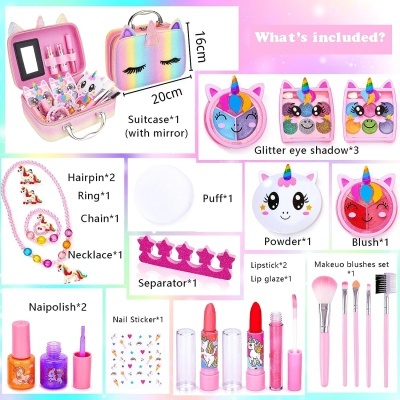 Kit Maquilhagem unicórnio para criança 25 peças, lavável, não tóxico, envio imediato