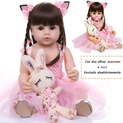 Boneca bebé Reborn 55cm Silicone Vinílico corpo inteiro, corpo banhável, boneca bailarina com acessórios