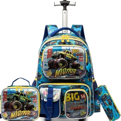 Kit Escolar Carros: Mochila com Trolley + Lancheira + Porta Lápis: tamanho grande