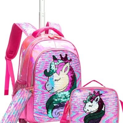 Kit Escolar Unicórnio Mochila com Trolley + Lancheira + Porta Lápis: tamanho grande