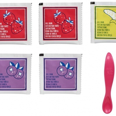 Recarga comidinhas em pó Baby Alive, 5 saquetas + 1 colher.