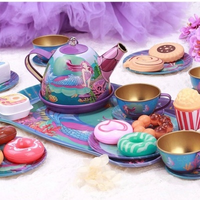 Jogo de chá 27 peças para brincar, em metal, livre de BPA, não toxico