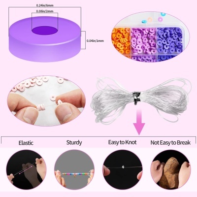 Cordão elástico transparente com miçangas coloridas para bijuteria