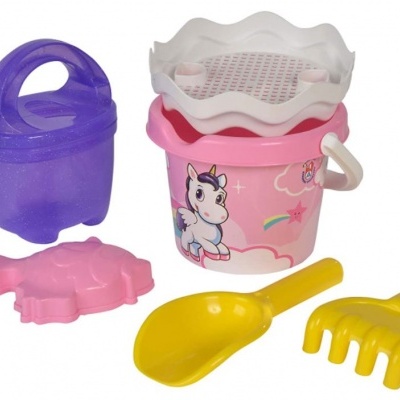 Balde de Praia menina Unicórnio Rosa, 6 peças