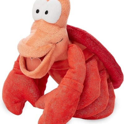 Pelúcia lagosta vermelha e laranja com olhos grandes