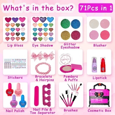 Maleta Estojo Grande Maquilhagem Infantil 71 peças, não tóxico, lavável e divertida