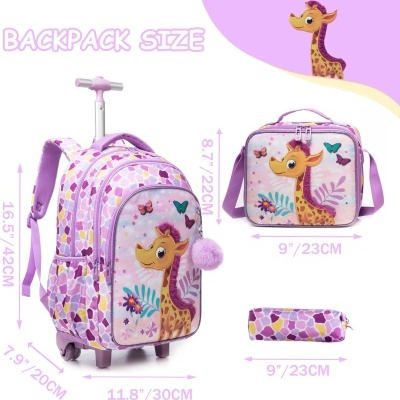 Kit Escolar Girafa Mochila com Trolley + Lancheira + Porta Lápis: tamanho grande