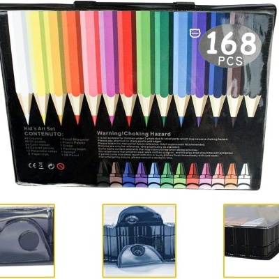 Maleta Pintura com 168 peças para crianças, estojo com bloco de Pintura, Não tóxico