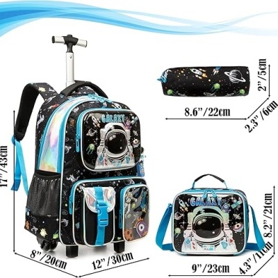 Kit Mochila Astronauta com Trolley + Lancheira + Porta Lápis: tamanho grande
