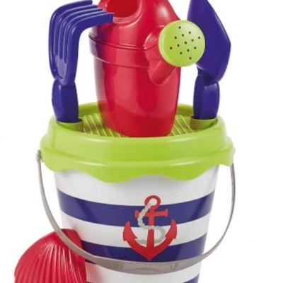 Balde de Praia Infantil, azul marinheiro, 6 peças, material resistente e durável