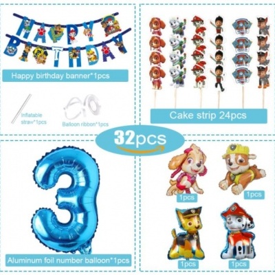 Kit festa de anos Patrulha Pata - 32 peças de 2 a 5 anos.