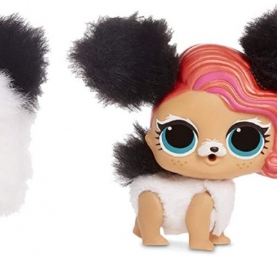 Três bonecos L.O.L. Surprise com temática de panda e cabelos cor de rosa