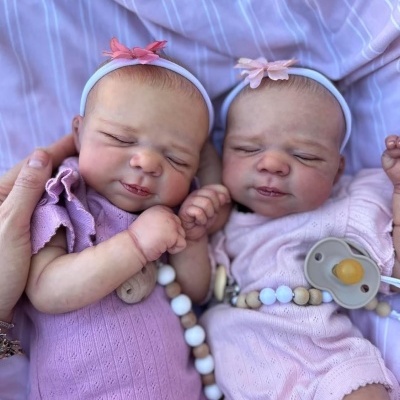 Bonecas Bebé Reborn Gémeas 46cm Silicone Vinílico Corpo Inteiro banhável com acessórios, recém nascidas, olhos fechados