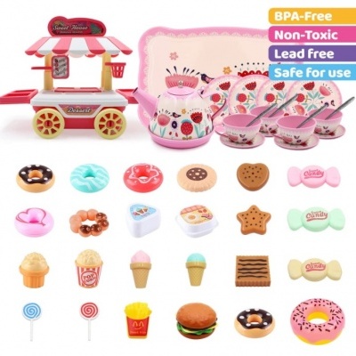 Brinquedos de cozinha e loja de doces de plástico coloridos com carrinho e variados doces