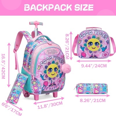 Kit Escolar Good Vibes Mochila com Trolley + Lancheira + Porta Lápis: tamanho grande