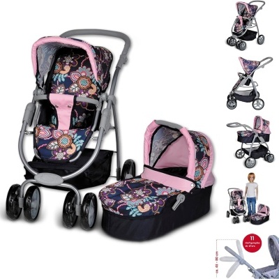 Carrinho de bonecas com ajuste de altura, para crianças até 9 anos