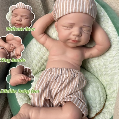 Boneca Bebé Reborn menino 47cm 100% em Silicone de Platina com acessórios, recém nascido, olhos fechados, receba em 3 dias uteis